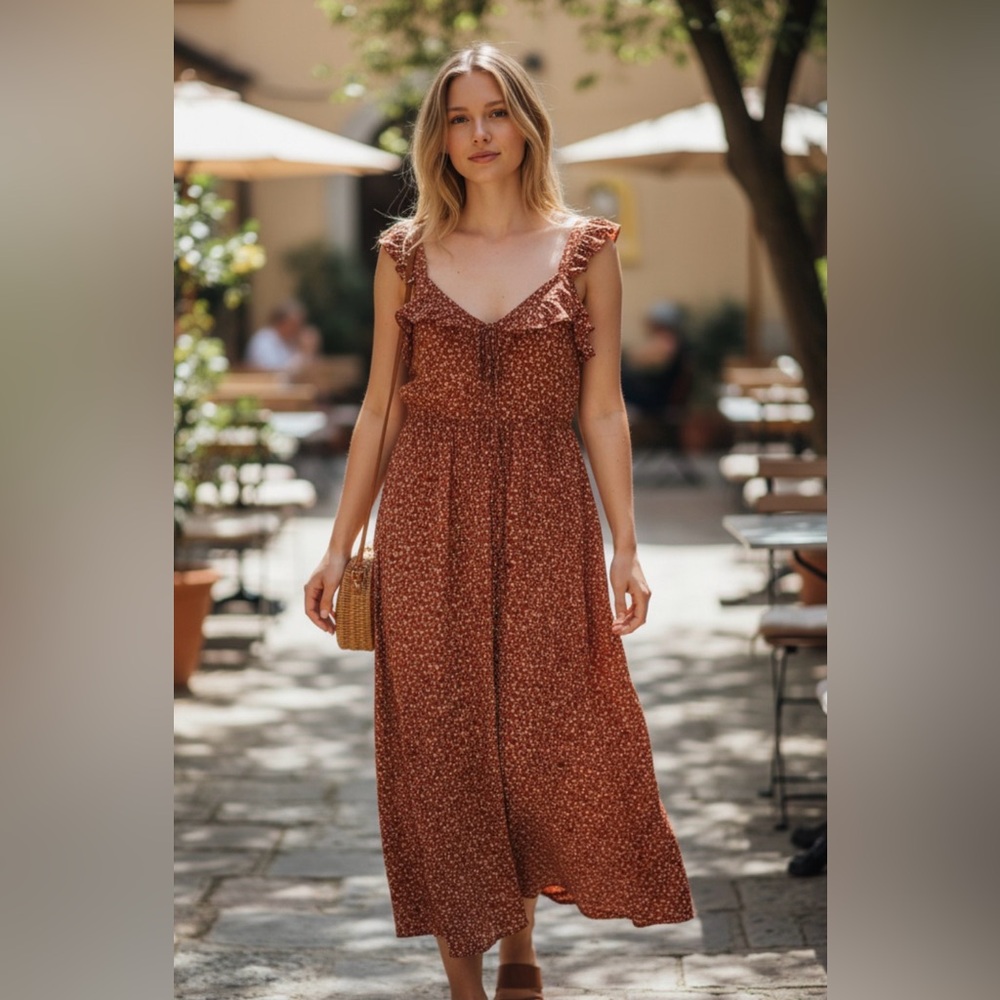 Lulus Women’s Orange Floral Maxi Dress, size S
